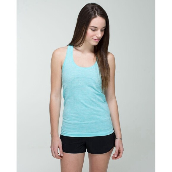 Lululemon Tops - Lululemon Swiftly Tech Heathered Angel Light Blue Racerback Tank Top Size 4 Gym